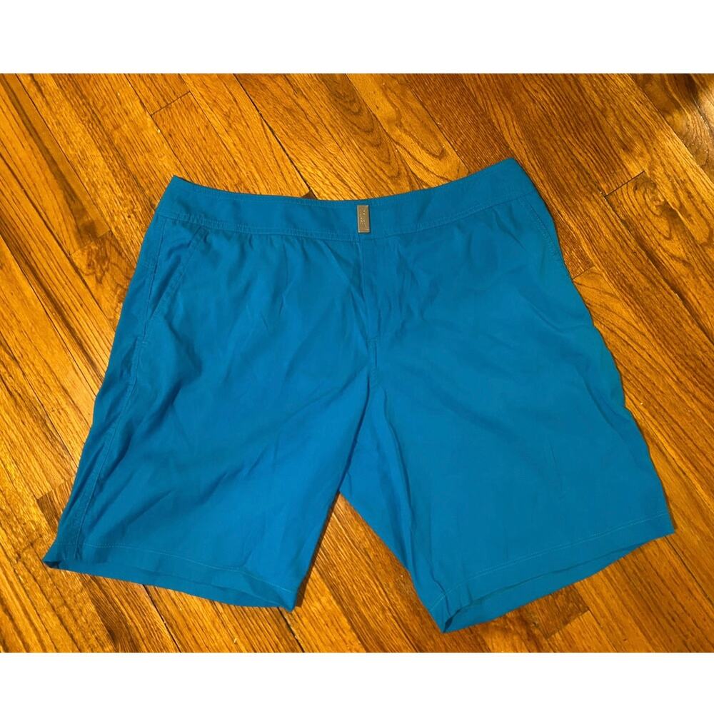 Vilebrequin Merise Zip-Up Stretch Swim Trunks Size XL Teal Blue